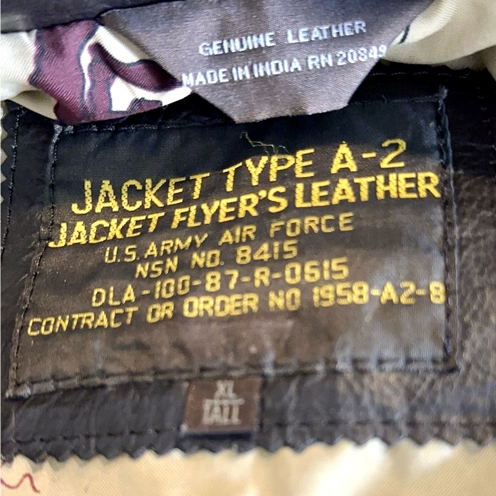 Men’s Leather Bomber Jacket A-2 Flyer’s Leather Dark Brown Size XL Tall - Picture 4 of 5